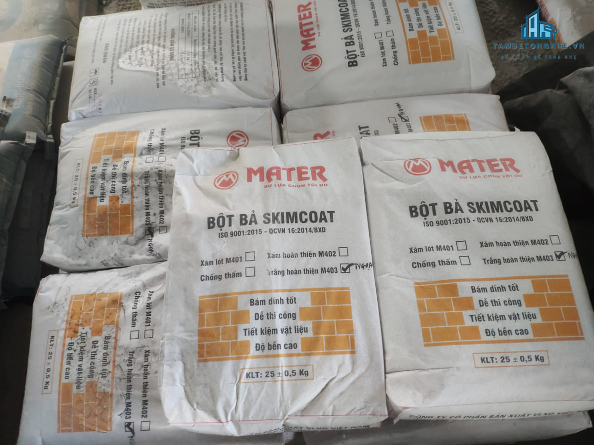 Sản phẩm bột bả Skimcoat Mater chuyên dùng thi công hoàn thiện tường bê tông nhẹ ALC EPS