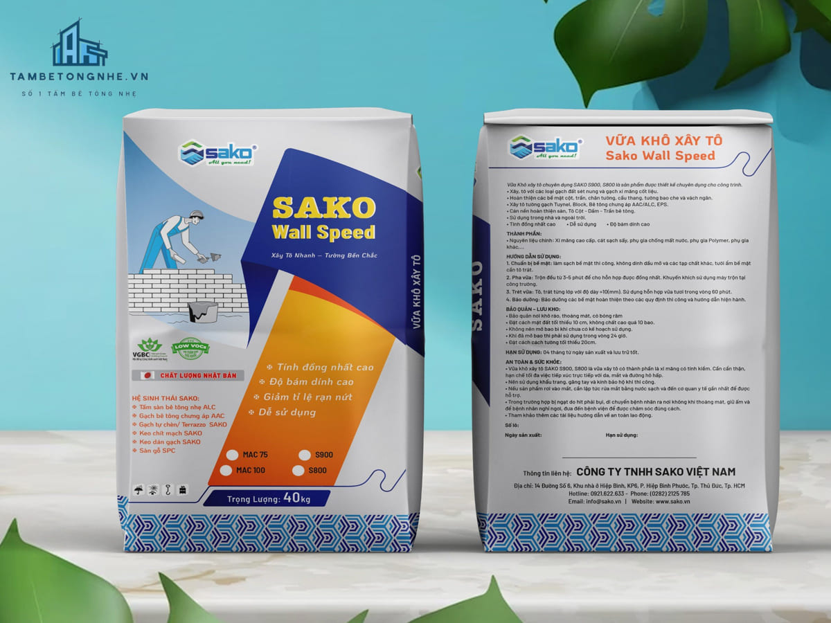 Vữa xây tô tường bê tông khí chưng áp AAC SAKO